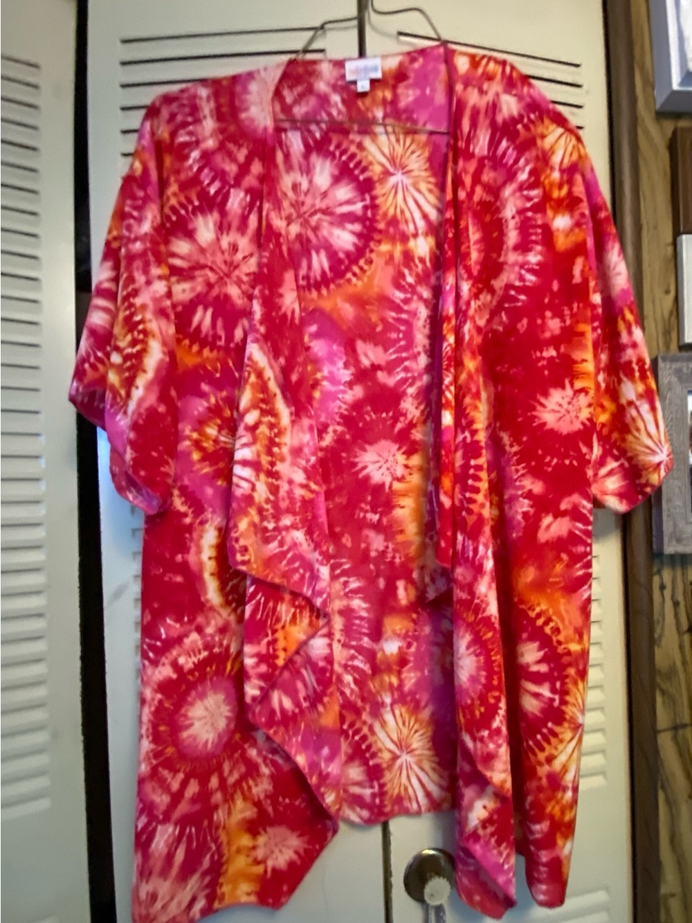 Vintage LuLaRoe -“Monroe”tunic kimono, in Pink & Orange Tie-Dye Open Front Tunic